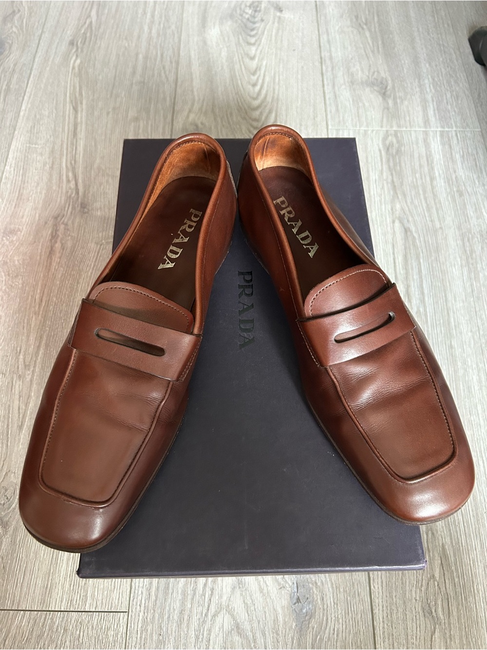 Prada Men’s Brown and Soft Leather Penny Loafers